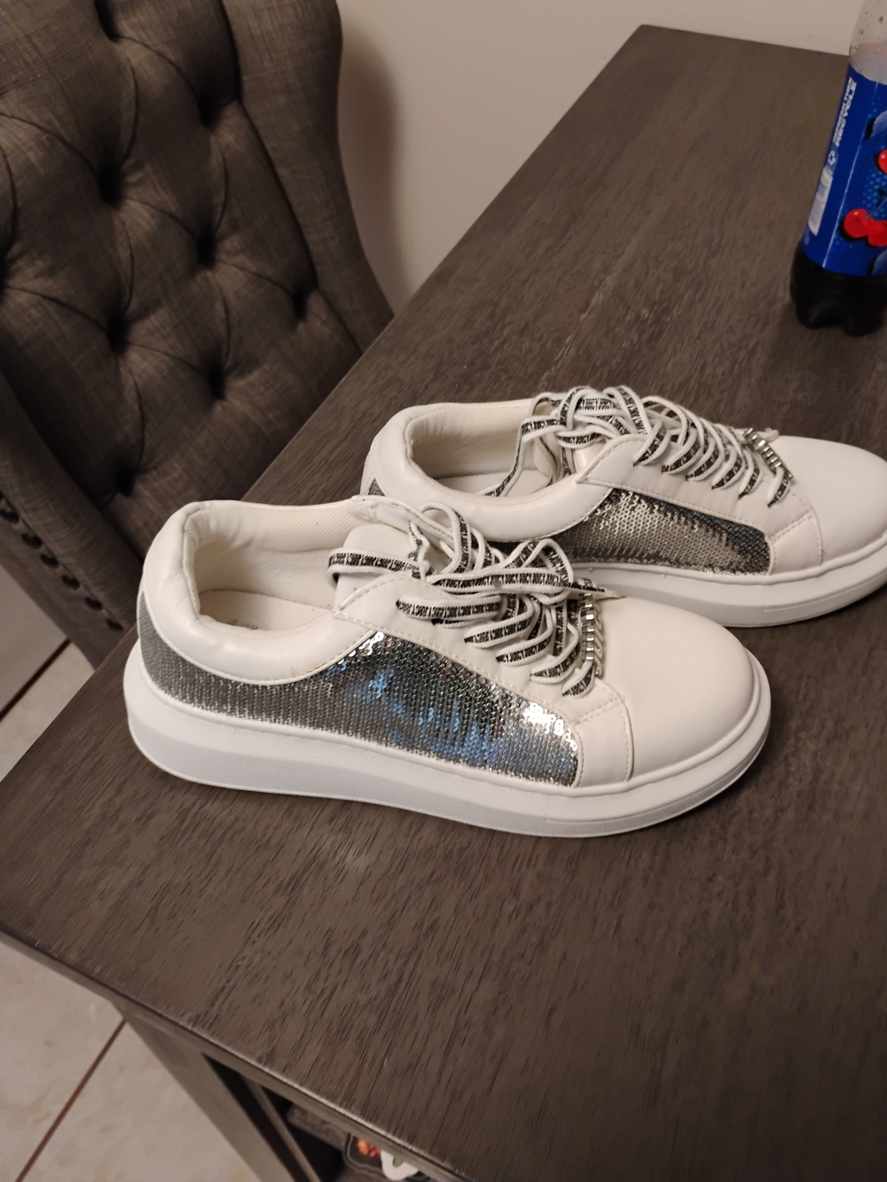 White Sneakers with Silver Sequin Accent -juicy Couture